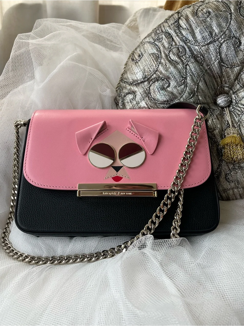Kate Spade ♠️ Mod Dog 3D Pink/Black Crossbody, EUC 🩷🐶🖤